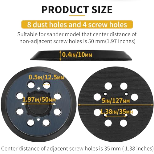 Gnellkoor 4 Screw Holes 5 Inch Orbital Sander Pad Replacement for Dewalt DWE64233, 2 Pack