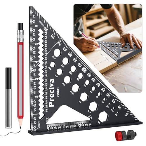 Preciva 7in Carpenter Rafter Square with Limiter, Aluminum 1/16" Scale MW16501S