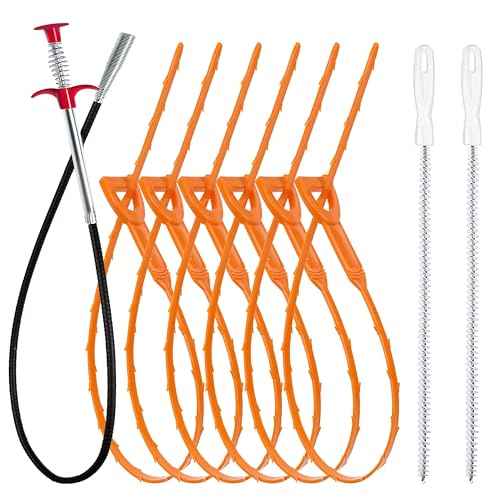 35.5inch Drain Clog Remover(1pcs), 25inch Drain Snake Hair Remover(6pcs) £¦ Cleaning Brush(2pcs), Hair Catcher Drain Auger Cleaner Tool Set For Toilet, Kitchen Sink, Bathroom Tub, Sewer, 9 Pack