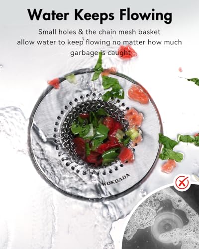 WOKDADA Reversible Kitchen Sink Drain Strainer Bright Silver - Anti-Clog Flat Edge Design