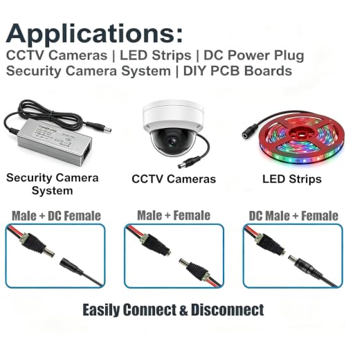 Thsinde 5 Pairs Solderless 12V DC Power Connector Male Female Set - Suitable for CCTV, Security, Router