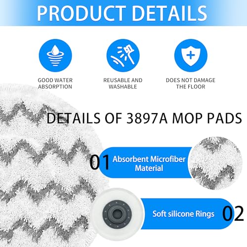 YUYUXB 3897A/3712 SpinWave Steam Mop Pads Replacement – 6 Pack, Velcro Fit