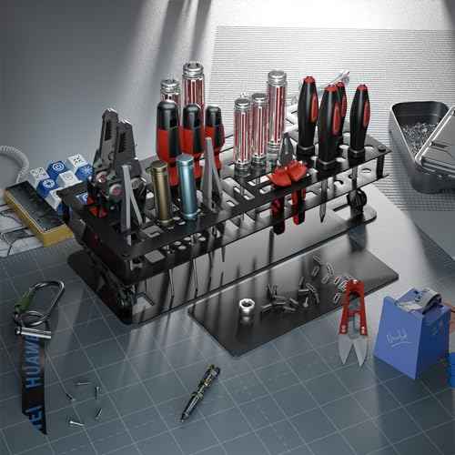 Screwdriver Organizer Holder Screwdriver Storage Rack for Desktop, Angle and Height Adjustable, Carbon Steel Tool Shelf for rc Repair, Plier (Black)