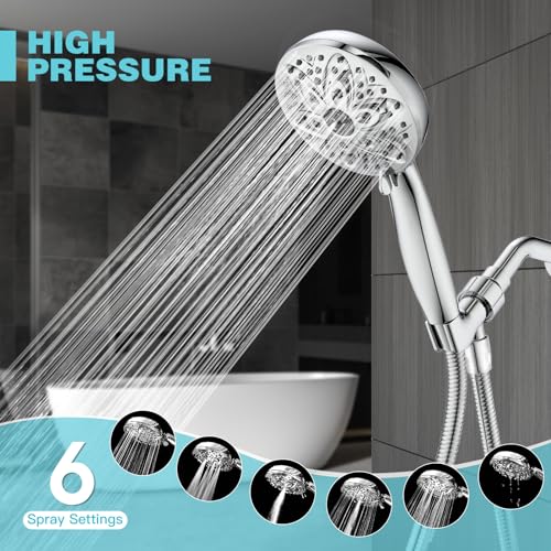 JDO High-Pressure Handheld Shower Head with 6 Modes, 4.7 Inch Chrome