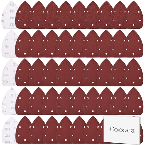 Coceca 50pcs Mouse Detail Sander Sandpaper Set 40/80/120/180/240 Grit, Fits 140mm Sander