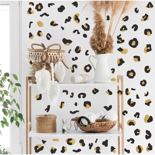 Polka Dots Wall Decals Gold Decal Leopard Decals Cow Vinyl Wall Decal Abstract Wall Stickers Removable Peel and Stick Wall Sticker for Living Room Bedroom Decor