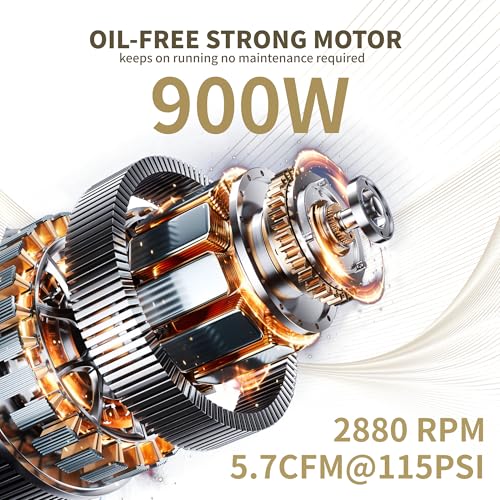 MZB-900H-24 6.4 Gallon Ultra Quiet Oil-Free Air Compressor 110V for Spray Painting
