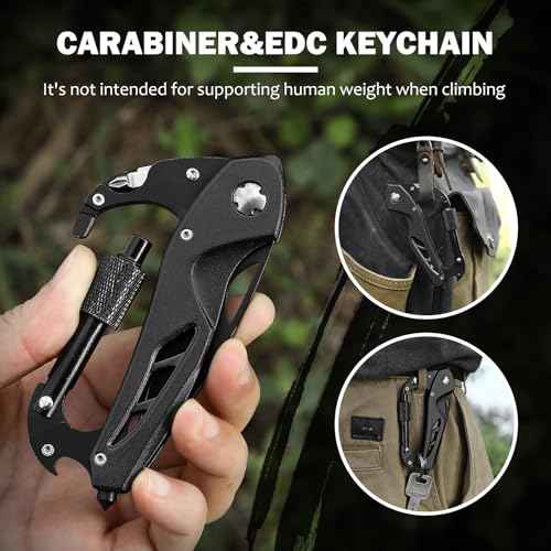Multitool Carabiner with Pocket Knife, 6-in-1 Multi Tools with Window Breaker, Bottle Opener and Screwdriver,Camping and Mountaineering Survival Equipment, Christmas Gifts for Men and Women