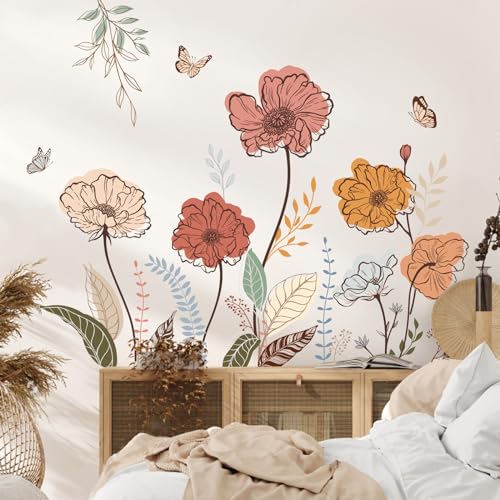 Wondever Boho Flower Wall Decals - Wildflower Floral Grass Stickers for Home Decor