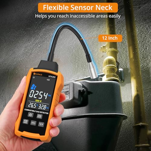 Neoteck Natural Gas Detector 0-9999PPM/0%-20% LEL Gas Leak Detector with 12¡± Gooseneck Combustible Gas Detector with 3 Sensitive Modes Test Methane Propane Gasoline for Gas Pipeline Gas Stove and RV
