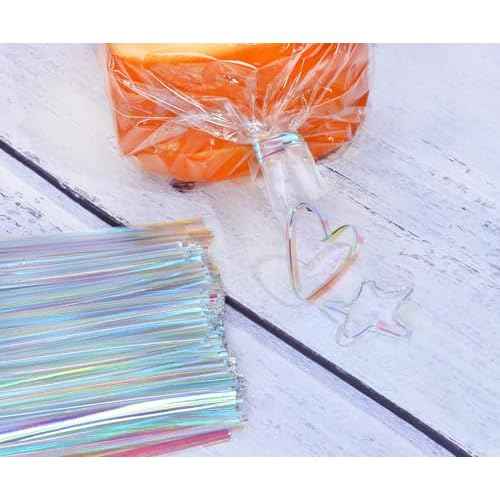 Mini Skater 4" Metallic Twist Ties Foil Bread Ties for Packaging Candy Goodies Cookies Gift Cellophane Treat Bags Christmas Wedding Party Favor Supplies,500Pcs (Iridescent)