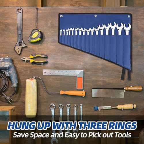 16 Pockets Wrench Roll Organizer, Rolled Tool Pouch Bag with Water Proof Oxford Cloth, Blue