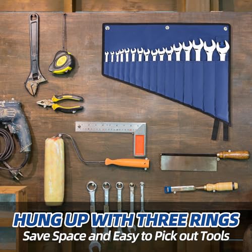ROCKCOON Blue 16-Pocket Tool Roll Organizer Wrench Pouch Waterproof Durable