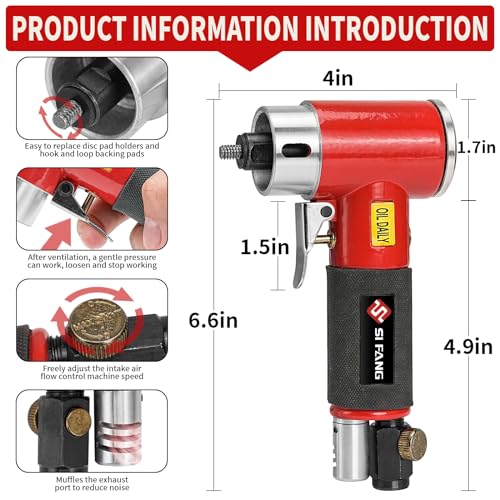 SI FANG 3 Inch Air Sander Right Angle Grinder, Upgraded Mini Pneumatic Polisher Surface Prep Conditioning Rotary Tool Kit with 45Pcs Roll Lock Quick Change Disc and Sanding Discs