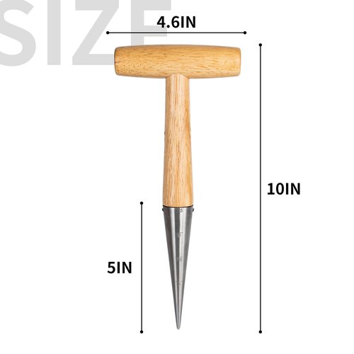 FLORA GUARD Hand Dibber Garden Tool, Seed Planter Tool with Wood Handle for Sowing Seed - 5" Seed Dispenser for Planting Steel Garden Dibber, Transplanting Plants,Planting Bulb,Digging