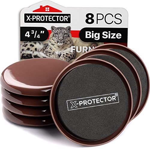 Heavy Furniture Sliders for Carpet - 8 pcs 4.75" Moving Pads by X-Protector