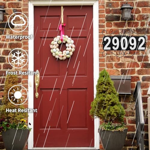 Black Metal Address Plaque with House Number - Waterproof Outdoor Home Sign