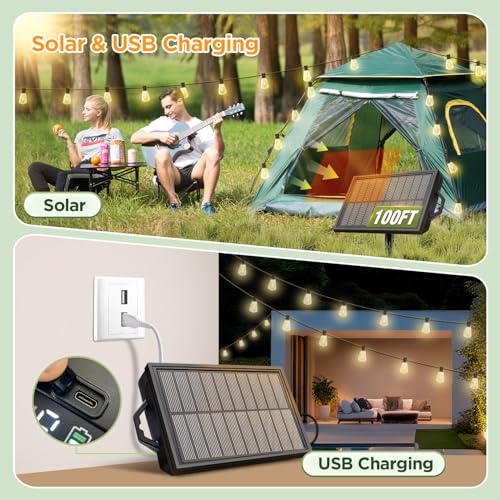 Skoiuc 100FT Warm White Solar String Lights Outdoor Waterproof with Remote & Timer