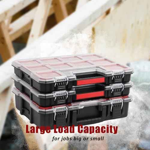 Tools Organizer, Small Parts Storage Craftsman Toolbox, 2 Pcs (1+1) Durable Hardware Deep Box Storage, 17.3 * 14 * 6.7" with Removable Inner Cups