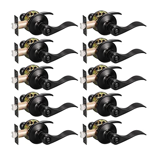 KNOBWELL 10 Pack Black Privacy Door Levers Interior Door Knobs Reversible