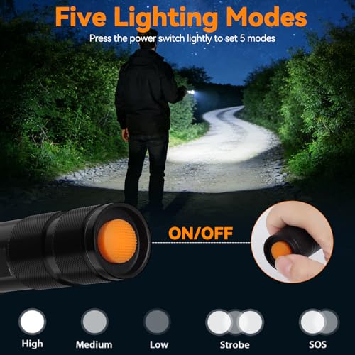 BESTSUN Black Mini Tactical LED Flashlight 2 Pack, Waterproof, 5 Modes, Zoomable, Compact for Camping & Emergencies