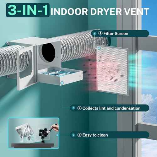 Dryer Duct Lint Trap, HG Power Metal Indoor Dryer Vent Kit with Water Drawer System to Collect Lint for Electric Dryer, Inline Dryer Lint Catcher Box with 4 Inch 8FT Dryer Vent Hose, 2 Clamps