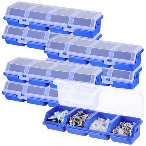 6 Packs Screw Organizer Box with Lids, Nuts and Bolts Parts Organizers and Storage, 4 Compartments Plastic Hardware Screw Toolbox Case for Garage Nails Craft Tool Organizing(Blue)