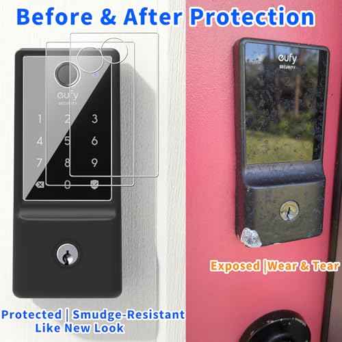 ¡¼3 in 1¡½ Silicone case for eufy Security Smart Lock C220 Electronic Fingerprint Keypad Deadbolt with Code, with 2 Pack Tempered Glass Screen Protectors-Black