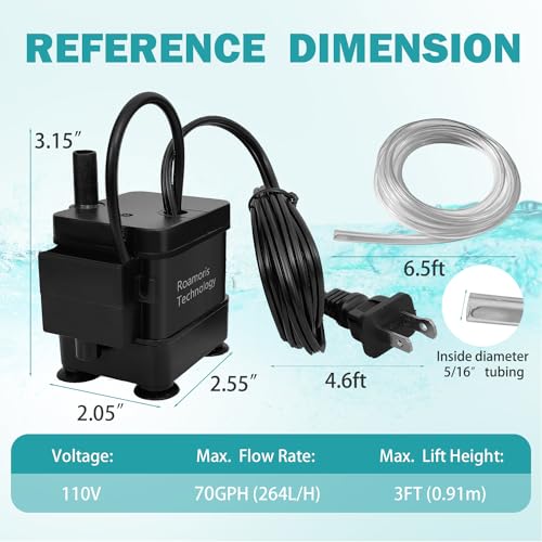 Roamoris 3FT Small Automatic Submersible Water Pump 70GPH for HVAC & Dehumidifiers