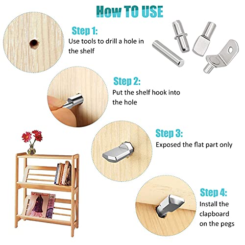 Cerpourt 104Pcs Nickel Plated Shelf Pins Kit - 4 Styles, Support Pegs for Cabinets & Shelves, 5mm & 1/4 Inch