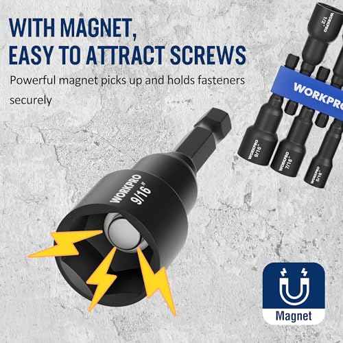 WORKPRO 6 PCS Magnetic Nut Driver Set, Metric & SAE, 1/4" Hex Shank, Drill Socket Set, Impact Driver Bit Set, 1/4¡± to 9/16¡±, Chrome Vanadium Steel