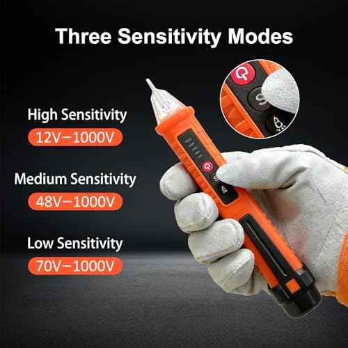 Voltage Tester, Non-Contact Voltage Detector, Electrical Tester, 3 Ranges AC 12V/48V/70V-1000V, Live/Null Wire Tester with Buzzer Alarm and Flashlight, Wire Breakpoint Finder - Orange