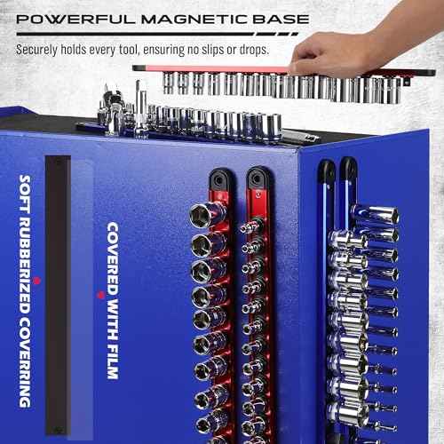 Magnetic Socket Holder Organizer Set: 6-Piece Detachable 1/4, 3/8, 1/2 Socket Trays Socket Organizer for Tool Box Drawer Holds 80-Piece Standard Size Sockets for Automotive Mechanic Garage(Red Blue)