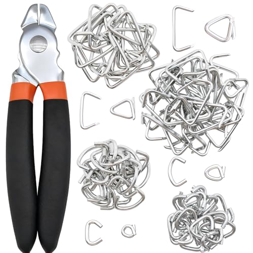 Straight Hog Ring Pliers Kit with 100 pcs Galvanized Hog Rings (3/8", 1/2", 3/4", 1")? Heavy-Duty Kit for Auto Upholstery, Fencing, Pet Cages & DIY ? Rust-Resistant Steel Binding Set