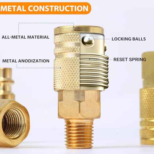 14 Pcs Brass Quick Connect Hose Fittings, Premium Air Hose Fittings, Coppering 1/4" Air Hose Fittings, Lightweight Air Compressor Quick Connect Fittings