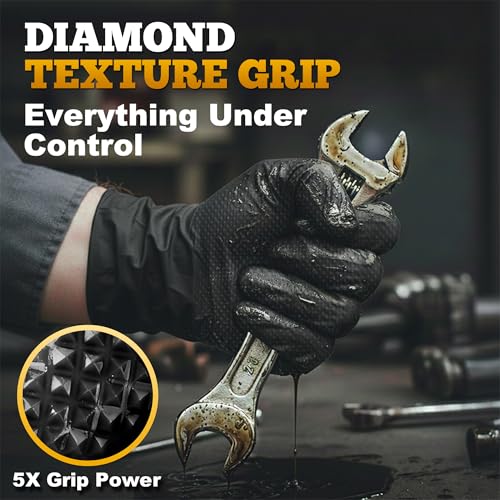 TitanFlex Heavy Duty Black Nitrile Safety Gloves 8mil Large - Latex-Free, Diamond Texture
