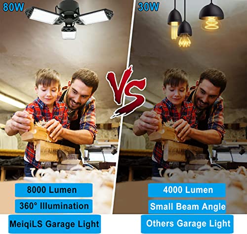 Meiqils 80W 8000 Lumen LED Garage Light 3 Adjustable Panels, 1 Pack