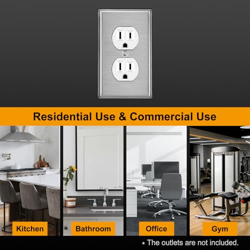 BESTTEN 10-Pack Metal Wall Plate for Outlets, 1 Gang Duplex, Brushed Stainless Steel