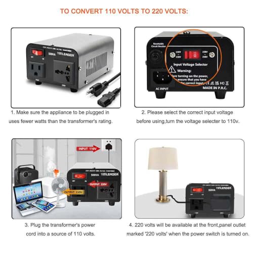 Yinleader 500W Voltage Transformer Power Converter 110V to 220V & 220V to 110V