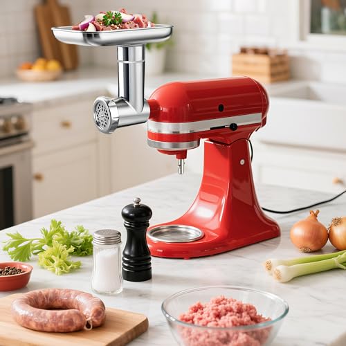FOKIEE Metal Meat Grinder Attachment for KitchenAid Stand Mixers in Silver White