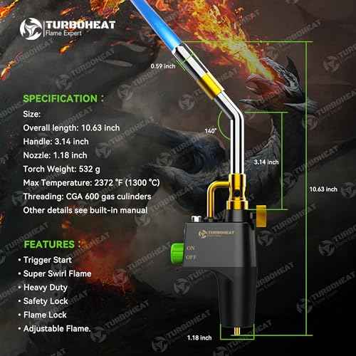 Heavy-Duty Propane Torch Head with Metal Handle & Auto-Igniter - for Propane/MAPP Gas (Cylinder Not Included) - Industrial Torch for Welding, Soldering, Brazing