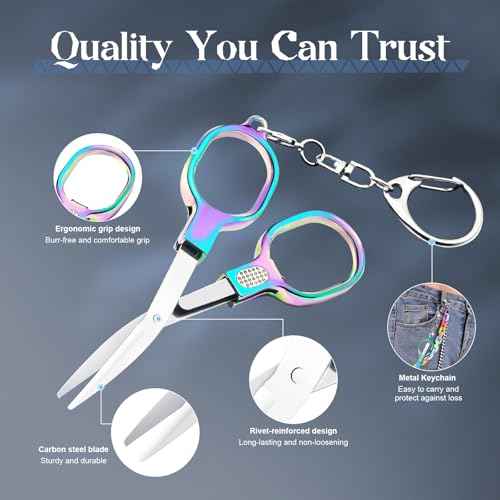 2PCS Mini Folding Scissors, Stainless Steel Nursing Scissors & Badge Reel Accessory with Keychain, Portable Safety for Travel, TSA, Craft, Office, Home, Sewing, First Aid Kits