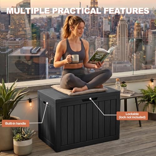 EFU 60 Gallon Waterproof Outdoor Storage Box Black - Weatherproof Resin Deck Bin