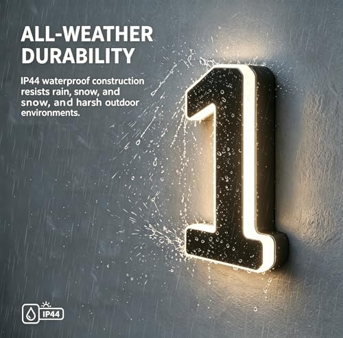 Black 6.7 Inch Solar Lighted House Numbers - Outdoor Address Sign, Auto Dusk-to-Dawn, Waterproof