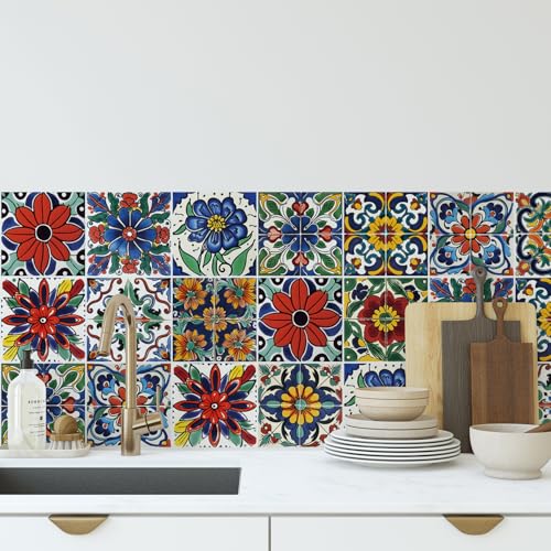 30 Pcs Mediterranean Style Peel & Stick Wall Tile Decals - Waterproof Vinyl Backsplash & Decor