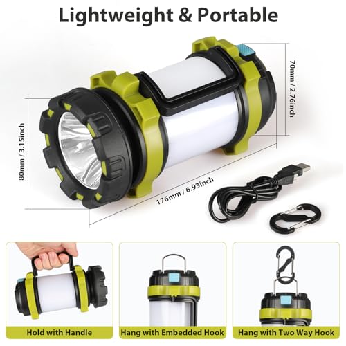 BOBKID 2-Pack Rechargeable LED Camping Lanterns - Green, High Lumens, Waterproof & Multi-Mode
