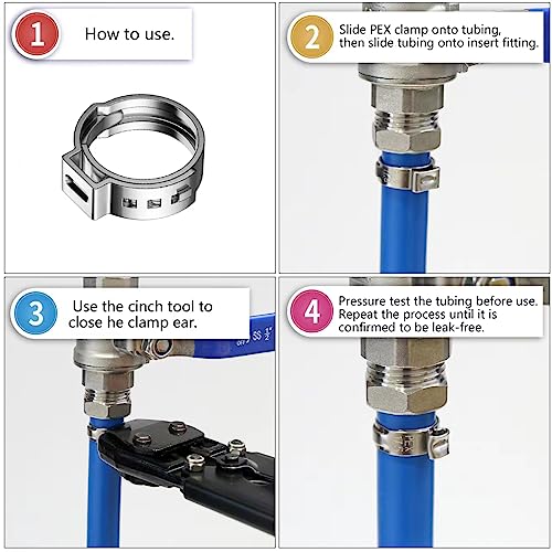 50 PCS 1/2 Inch PEX Cinch Clamp Rings, 304 Stainless Steel Single Ear Hose Clamps for Plumbing and Pipe Fitting Connections, PEX tubing Pipe Fitting by RTHIEAI