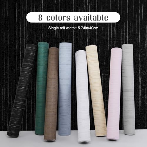 Qianglive Black Grasscloth Peel and Stick Wallpaper - 15.7"x120" Vintage Textured Removable Wall Covering