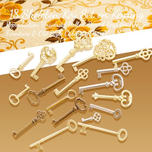 18 Pack Universal Skeleton Keys for Antique Furniture Locks - High-Quality Zinc Alloy