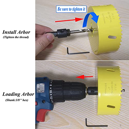 Bi-Metal 4 inch Hole Saw with Arbor Mandrel for Deeper Cutting of Wood,Cornhole Boards,Drywall,Plasterboard,Plywood,Steel,Aluminium,Brass,Copper,Zinc,Tin,102mm